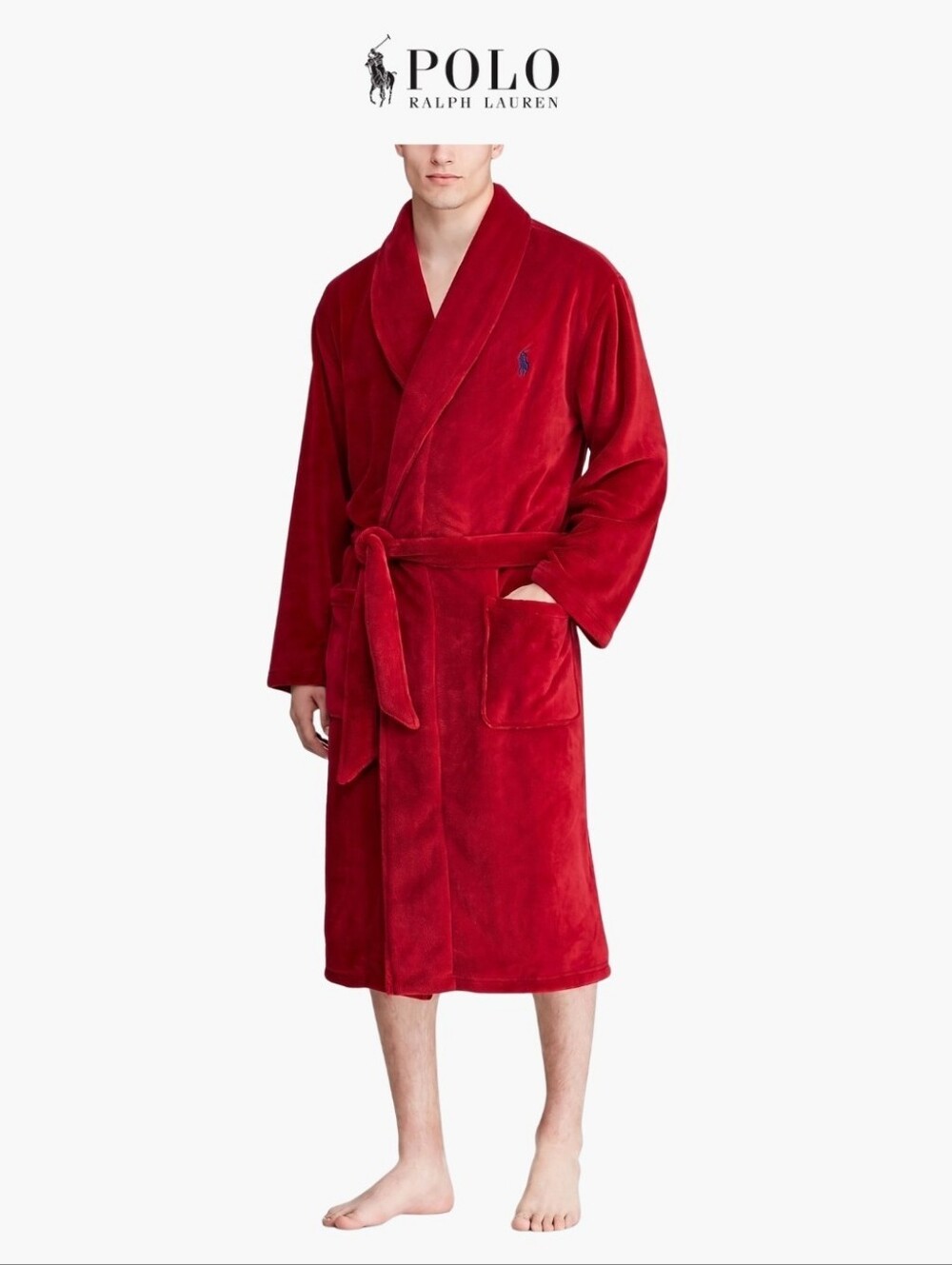 POLO RALPH LAUREN Men Sleepwear dressing gown Size L/XL Red Blue Logo Pockets